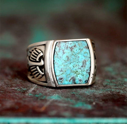 Turquoise Silver Ring, Square, Vintage, Sizes 9-9.5