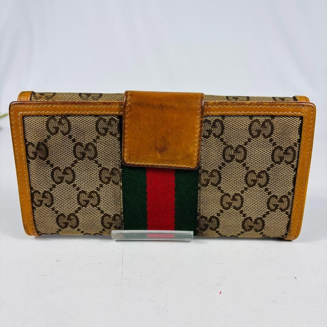 Gucci Long Wallet GG Hose bits Sherry Line Canvas Brown Authentic