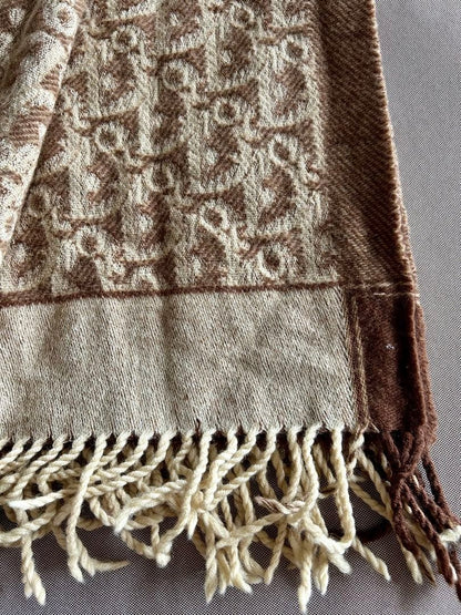 Christian Dior Trotter Pattern Blanket Brown Beige Logo Fringed Luxury brand
