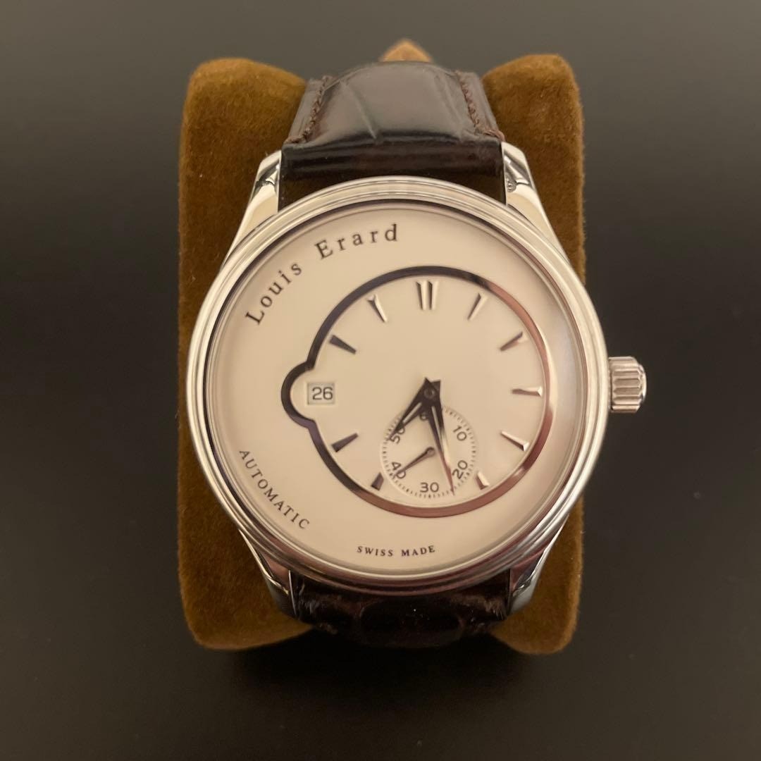 Louis Erard Automatic Watch White Dial Brown Strap Mens Vintage Swiss Rare Japan