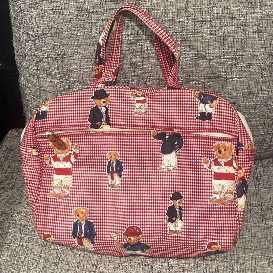 Ralph Lauren Gingham Check Polo Bear Tote Bag Rare Vintage Handbag Collectible
