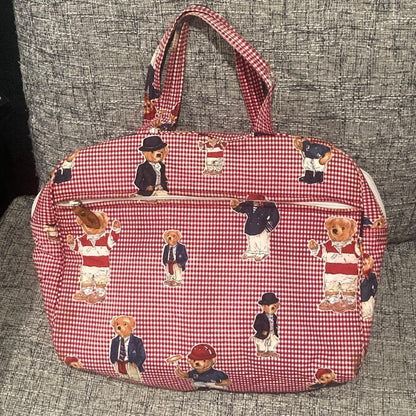 Ralph Lauren Gingham Check Polo Bear Tote Bag Rare Vintage Handbag Collectible