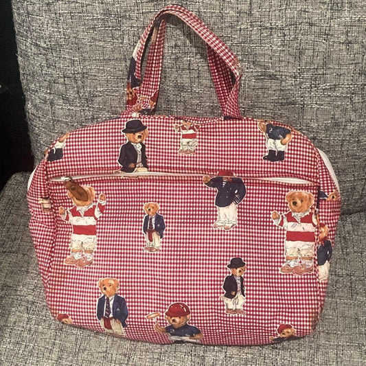 Ralph Lauren Gingham Check Polo Bear Tote Bag Rare Vintage Handbag Collectible