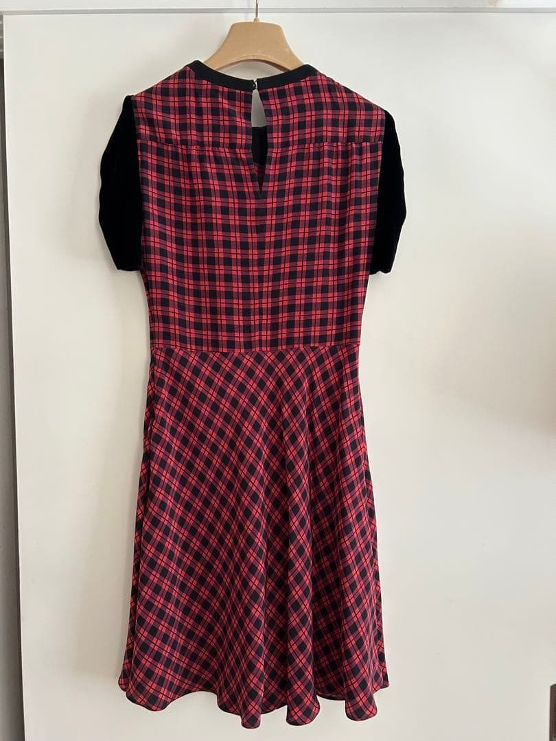 Miu Miu Dress Size 38 Black Red Check Velvet Detail Flare Excellent Condition