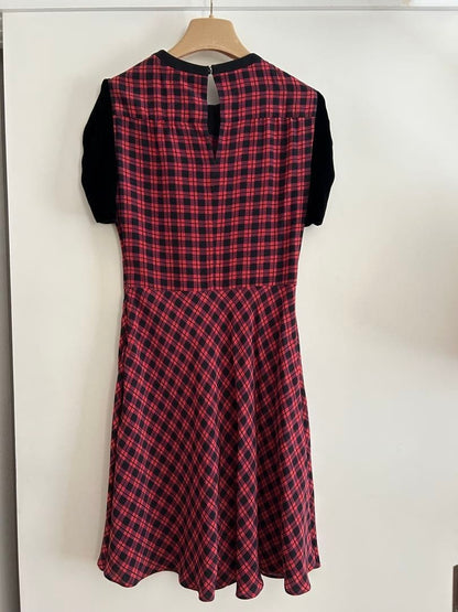 Miu Miu Dress Size 38 Black Red Check Velvet Detail Flare Excellent Condition