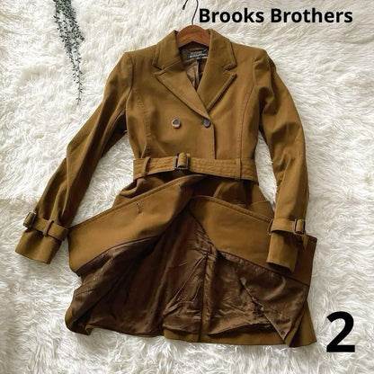 Brooks Brothers Women M Dark Brown Trench Coat M Women'S All Over Lining Pattern
