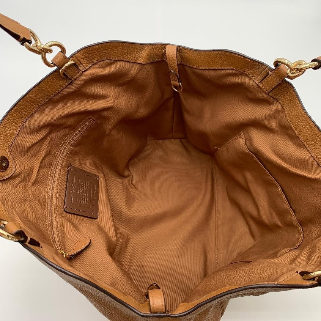 COACH Brown Leather Tote Bag 2Way Shoulder Large Authentic Women's Handbag