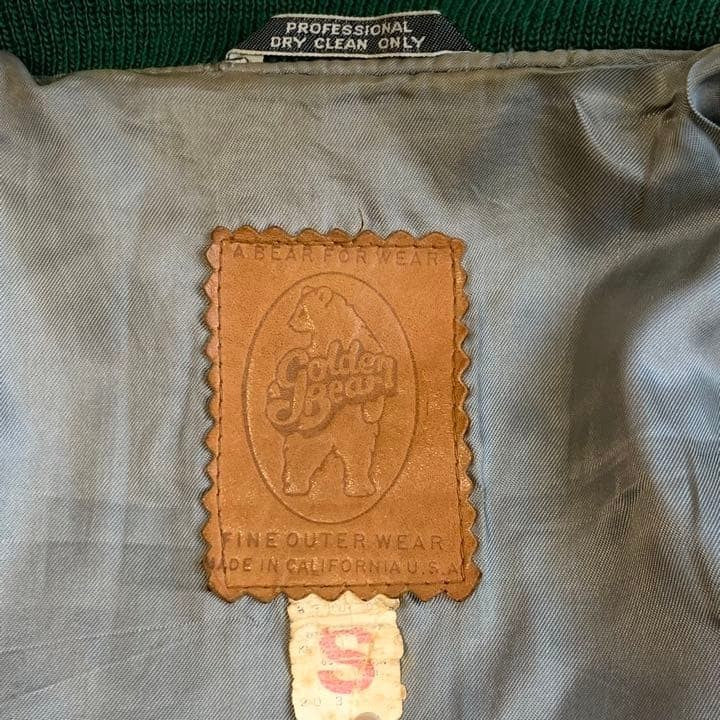 Vintage USA-made Golden Bear leather sleeve stadium jacket