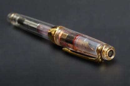Sailor 1911 Fountain Pen 14K Gold Nib H-F Clear Red Demonstrator Vintage
