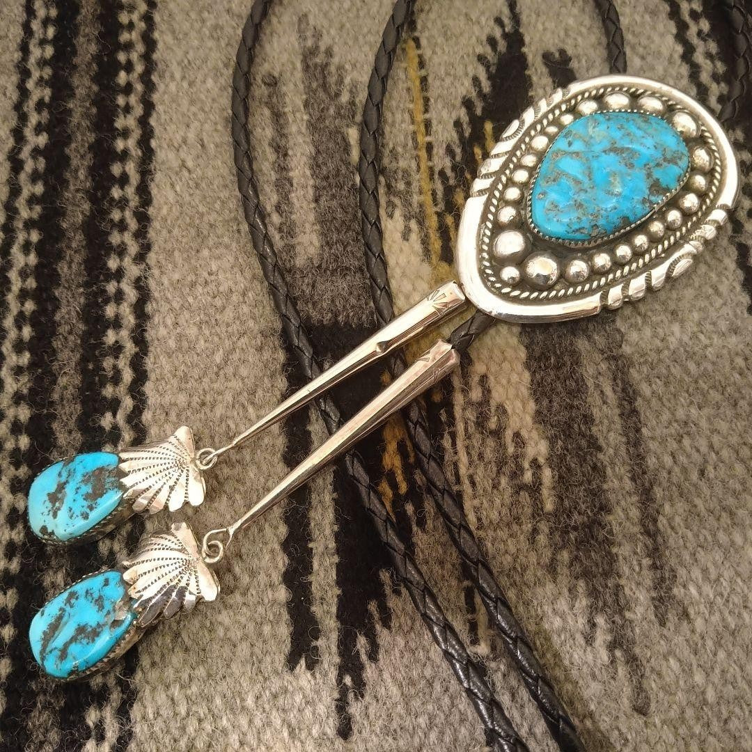 Robert & Bernice Leekya Zuni Vintage Sleeping Beauty Turquoise Bolo Tie