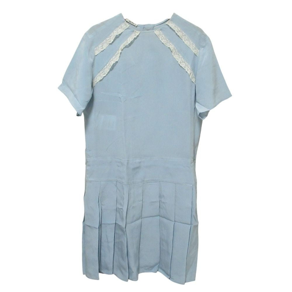 MIUMIU Used 100% silk short sleeve mini dress one piece 38 light blue womens br