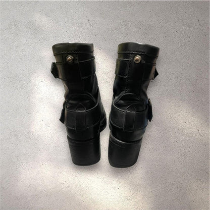 Diesel Women 5.5US Engineer Boots Genuine Leather Double Belt Biker Boots Luxury