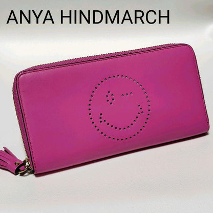 Anya Hindmarch Wallet Pink Leather Round Zipper Smile Limited Edition VHTF Popul