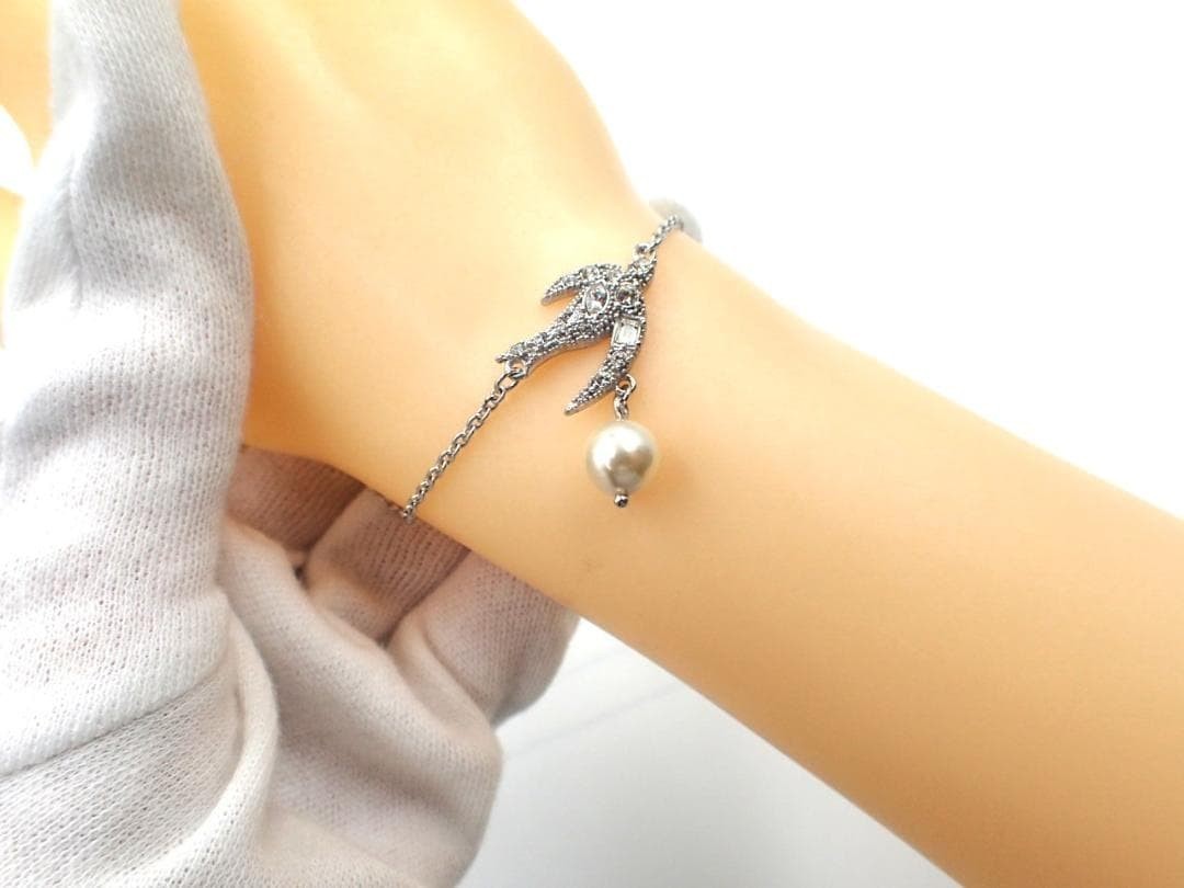 MIU MIU Bird Bracelet Silver Pearl Yoshiko Collection Adjustable 17 19 cm