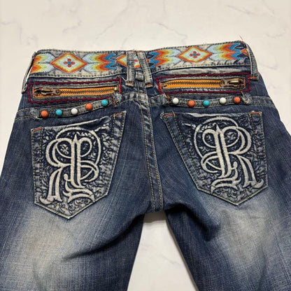 RED PEPPER Jeans Denim Embroidery Size 25 Low Waist Country Style