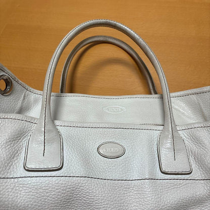Used TOD'S Handbag Tote Bag Shoulder bag White Leather Logo embossed Japan F/S