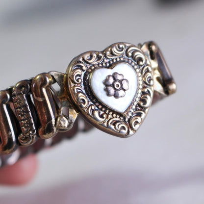 Vintage 1930s Sweetheart Jewelry Bracelet WW2 Era Elastic Snake Fit Used