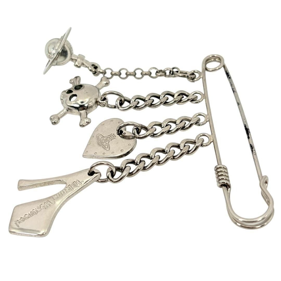 VIVIENNE WESTWOOD Silver Orb Safety Pin Brooch Rare Designer Charm