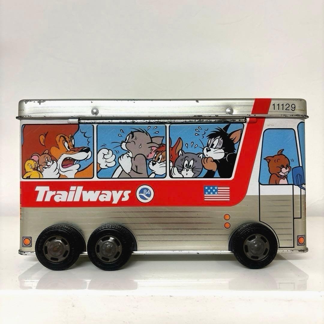 [Used]Tom and Jerry Bus Shaped Tin Metal Box Case Vintage Showa Retro Japan Rare