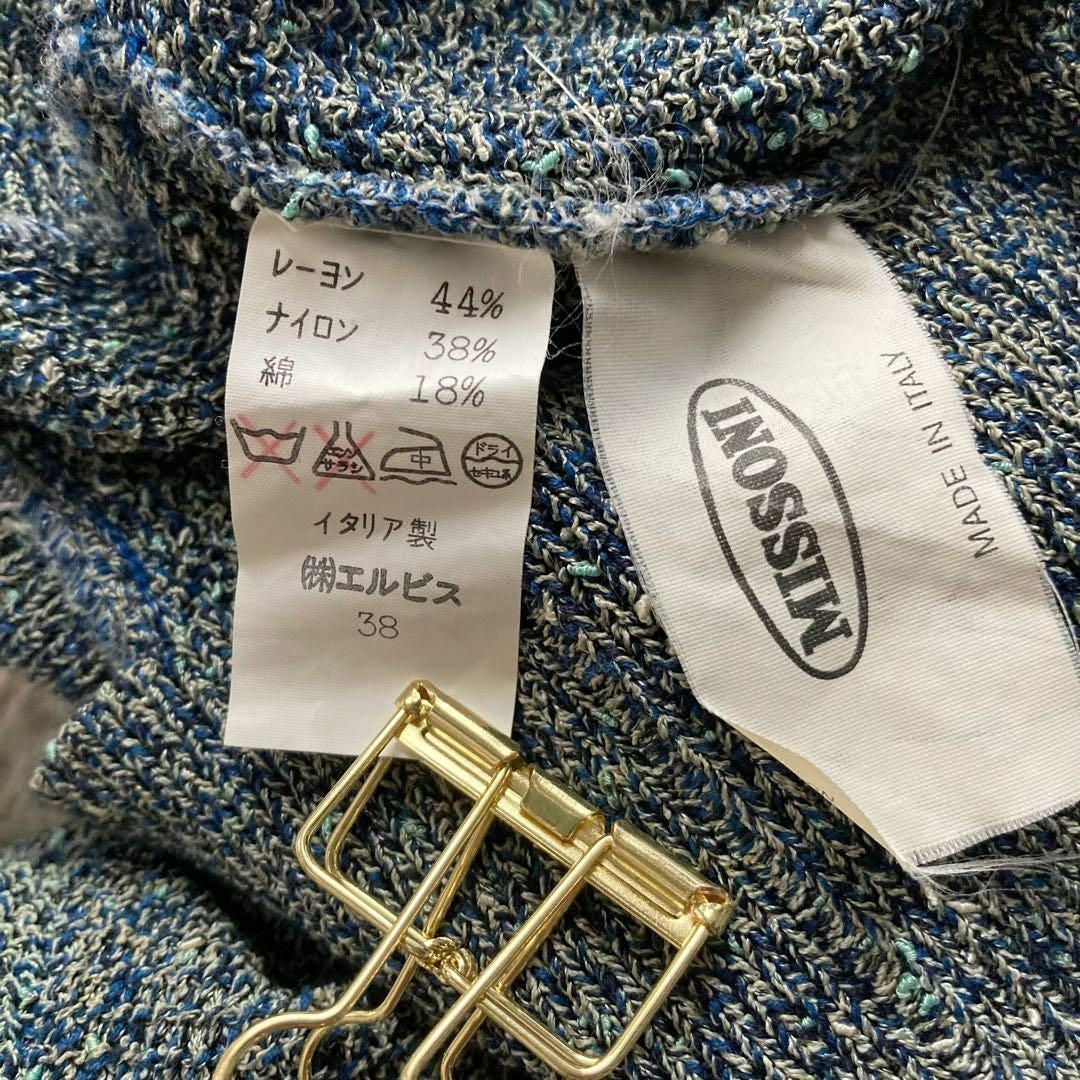 Missoni Women Vintage Summer Knit Polo Shirt Short Sleeve Blue Made In Italy 38