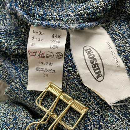 Missoni Women Vintage Summer Knit Polo Shirt Short Sleeve Blue Made In Italy 38