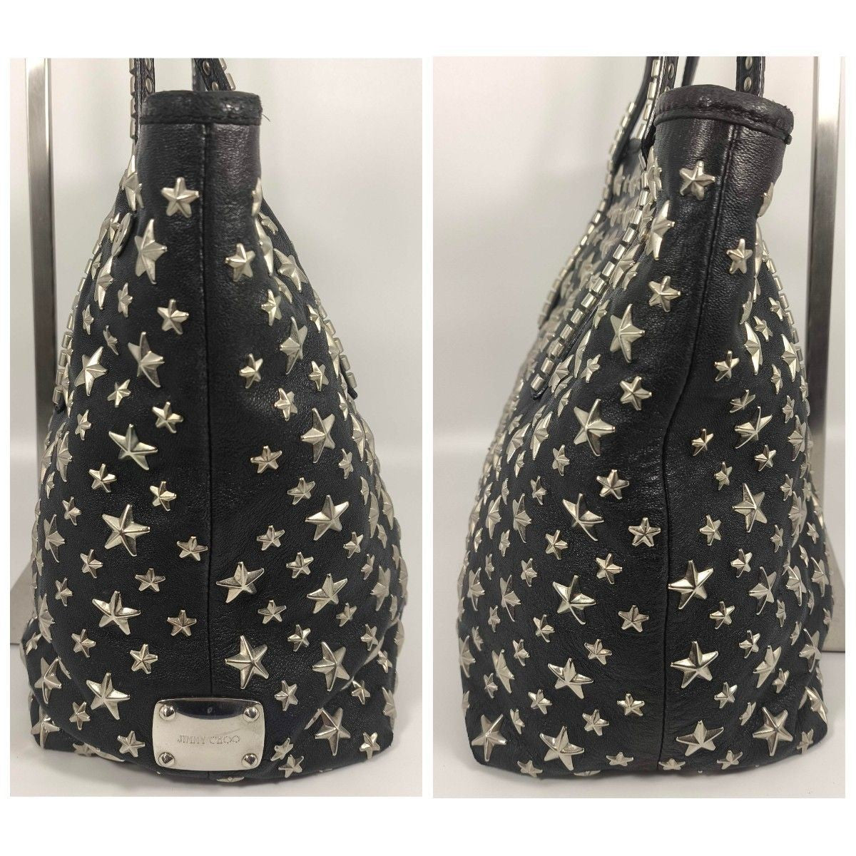 Jimmy Choo Scarlet Star Studded Leather Tote Bag Black Italy Auth Rare