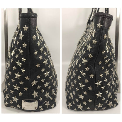 Jimmy Choo Scarlet Star Studded Leather Tote Bag Black Italy Auth Rare