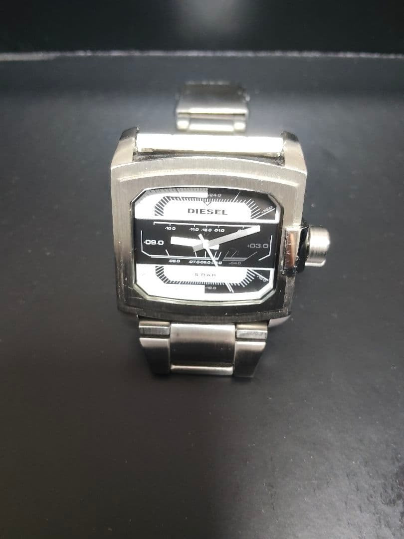 Diesel DZ-1216 Square Watch Rare Model Black/White Used 12H Shipping From Japan