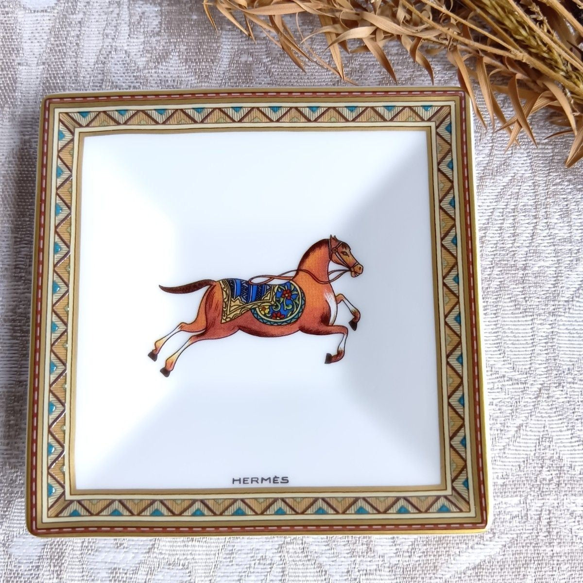 Hermes Cheval d’Orient Mini Plate Tray Porcelain Oriental Theme Decor Rare Used