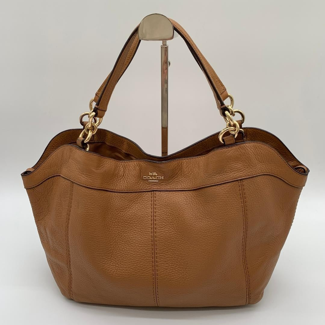 COACH Brown Leather Tote Bag 2Way Shoulder Large Authentic Women's Handbag