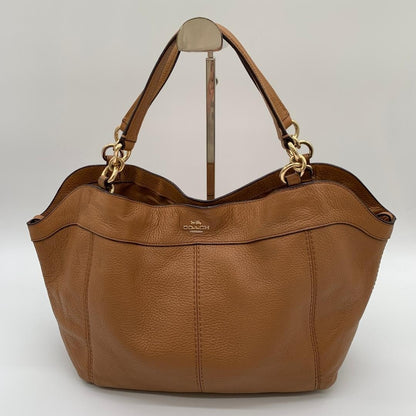 COACH Brown Leather Tote Bag 2Way Shoulder Large Authentic Women's Handbag