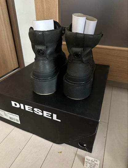 Diesel Women 6.0US Black High-Cut Sneakers Platform Sole With Box Luxury Casual