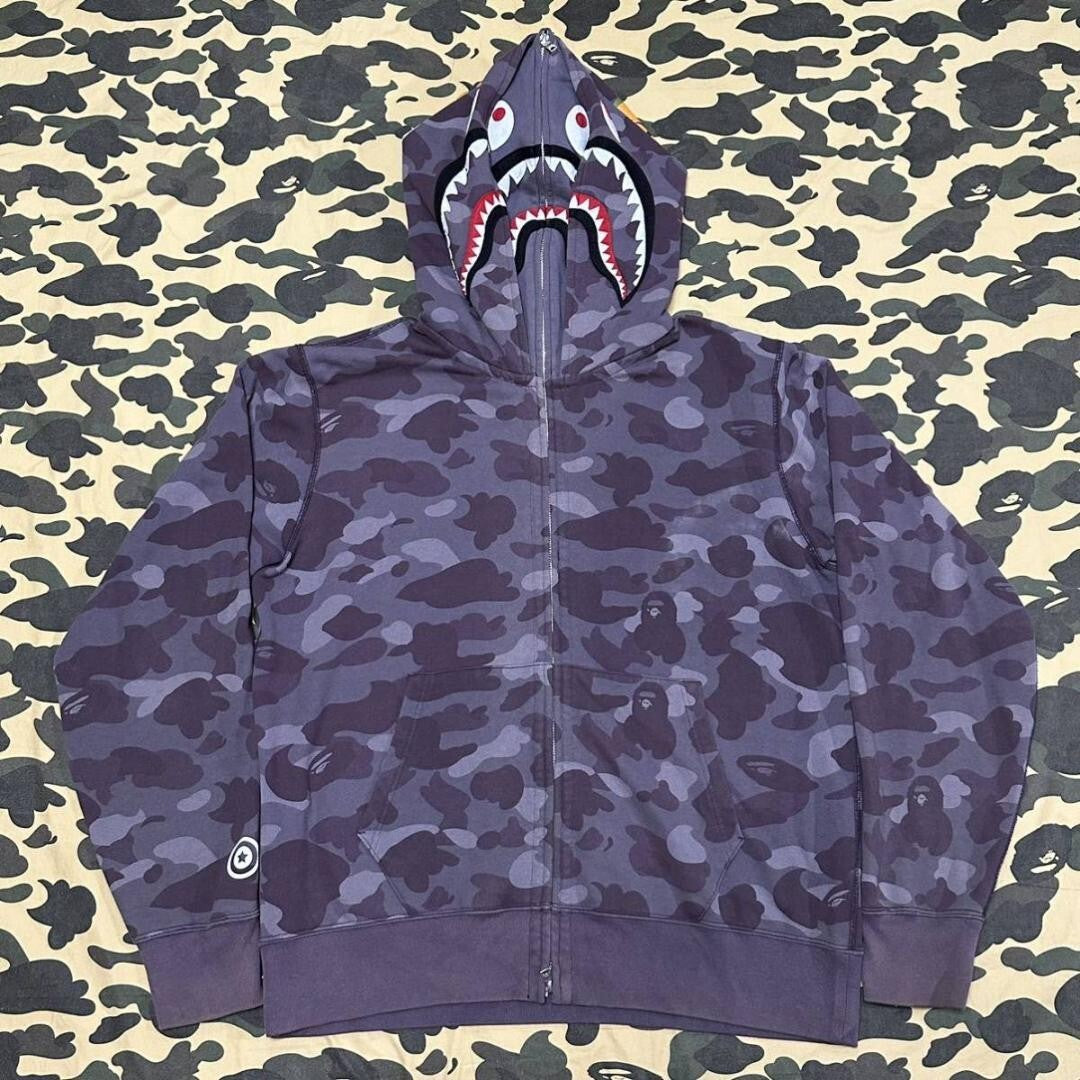 A Bathing Ape BAPE Double Shark Full Zip Hoodie Size XL Used