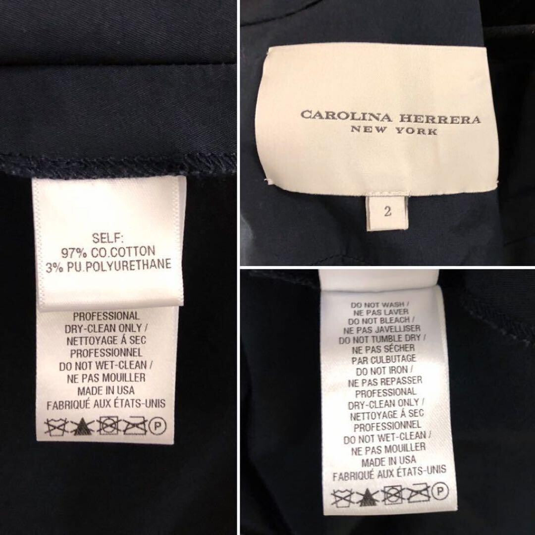 Carolina Herrera Navy White Sleeveless V-Neck Dress Size 2 Made in USA Rare Used