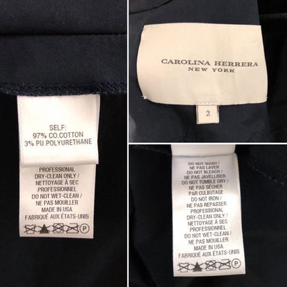 Carolina Herrera Navy White Sleeveless V-Neck Dress Size 2 Made in USA Rare Used