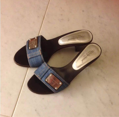 Dolce&Gabbana Women 6.0US Denim Mules Luxury Classic Stylish Italian Shoes Italy