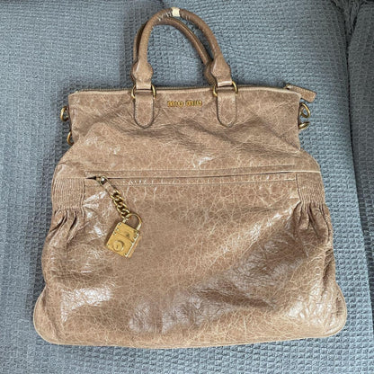 miumiu handbag shoulder 3way leather beige women's USED FROM JAPAN