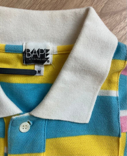 Bape Polo Shirt MEN Multi Patchwork Crazy Rainbow Excellent Used Size M