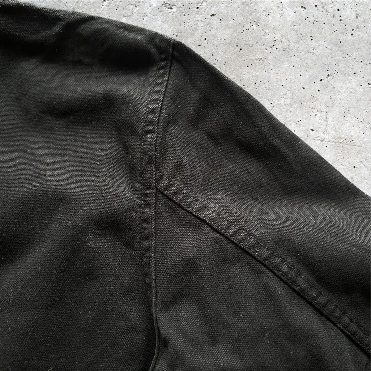 US NAVY Denim Jacket Black L Vintage Processed Canvas Shawl Collar JAPAN