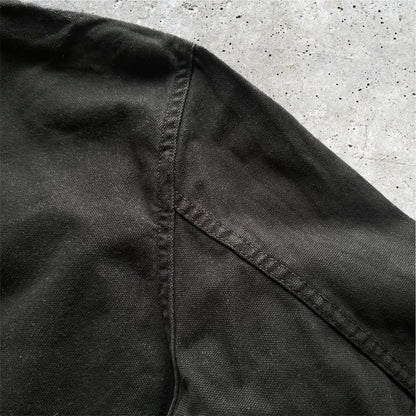 US NAVY Denim Jacket Black L Vintage Processed Canvas Shawl Collar JAPAN