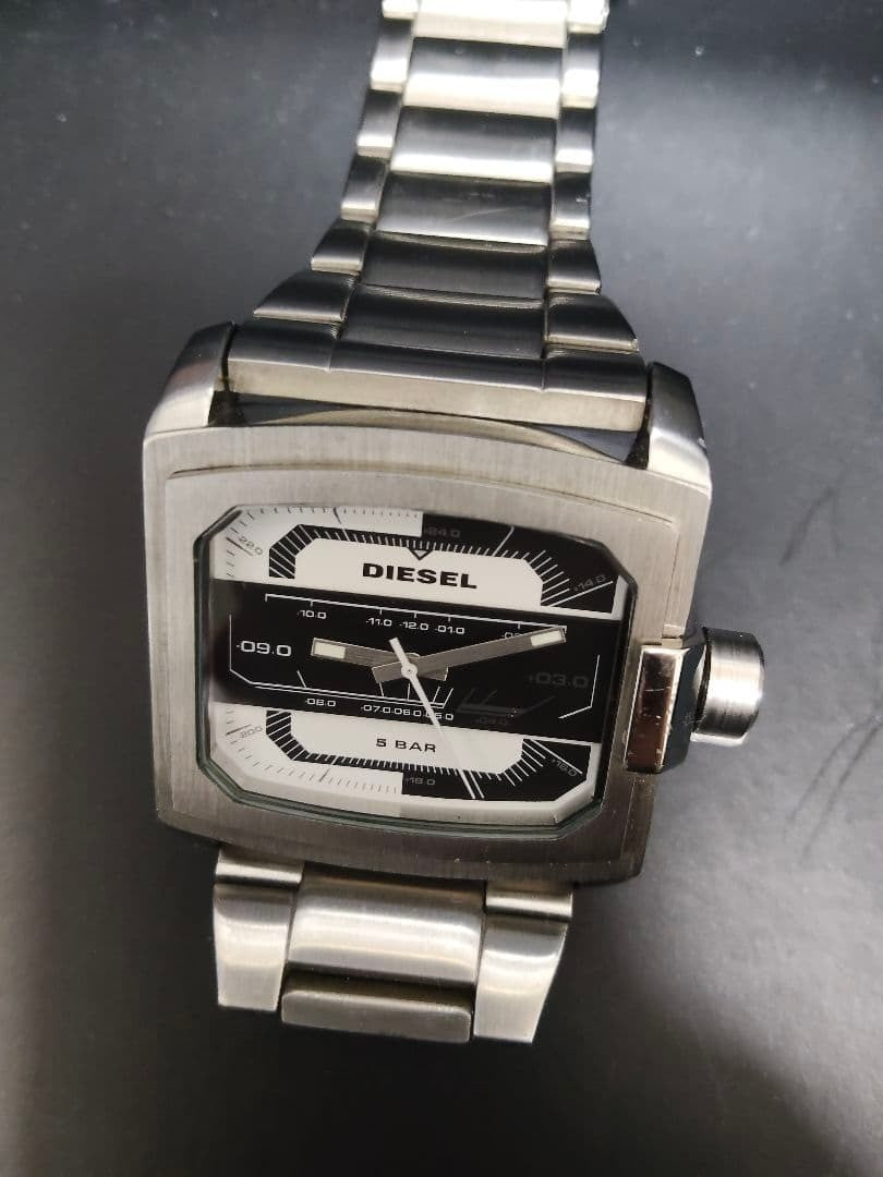 Diesel DZ-1216 Square Watch Rare Model Black/White Used 12H Shipping From Japan
