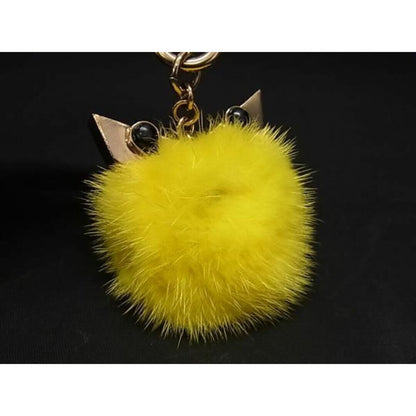 Auth FENDI Bag Bugs Monster Fur Yellow Bag Charm Keychain Key Ring Ladies Men's