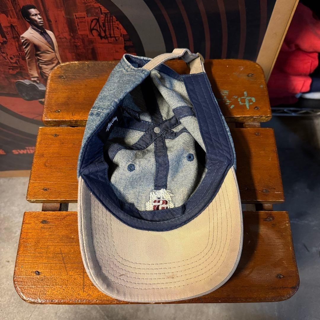 00s Street STUSSY Denim Cap with Visor, Embroidered Logo, Indigo