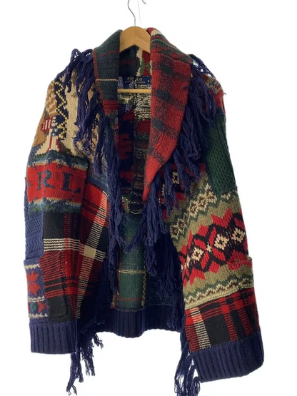 Polo Ralph Lauren Iconic Patchwork Cardigan Shawl Collar Aztec Size M Used