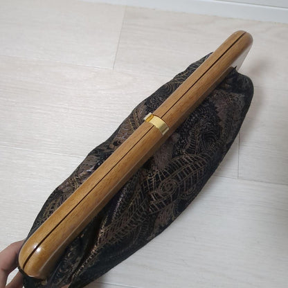 Rare Item BALLY Paisley Pattern Clutch Bag Wood Vintage 14a