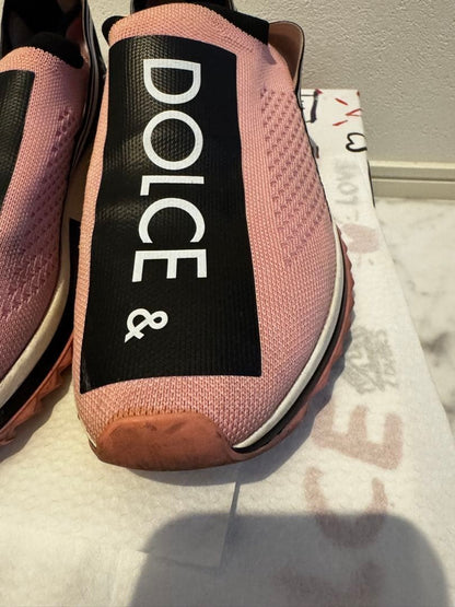 Dolce&Gabbana Women 6.5US Pink Sneakers Big Logo Luxury Classic Stylish Italian