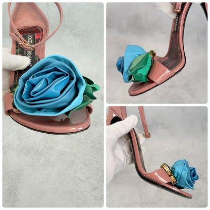 DOLCE & GABBANA Ankle Strap Rose Heels Sandals Women Size 37 US 7 Pink Red Blue