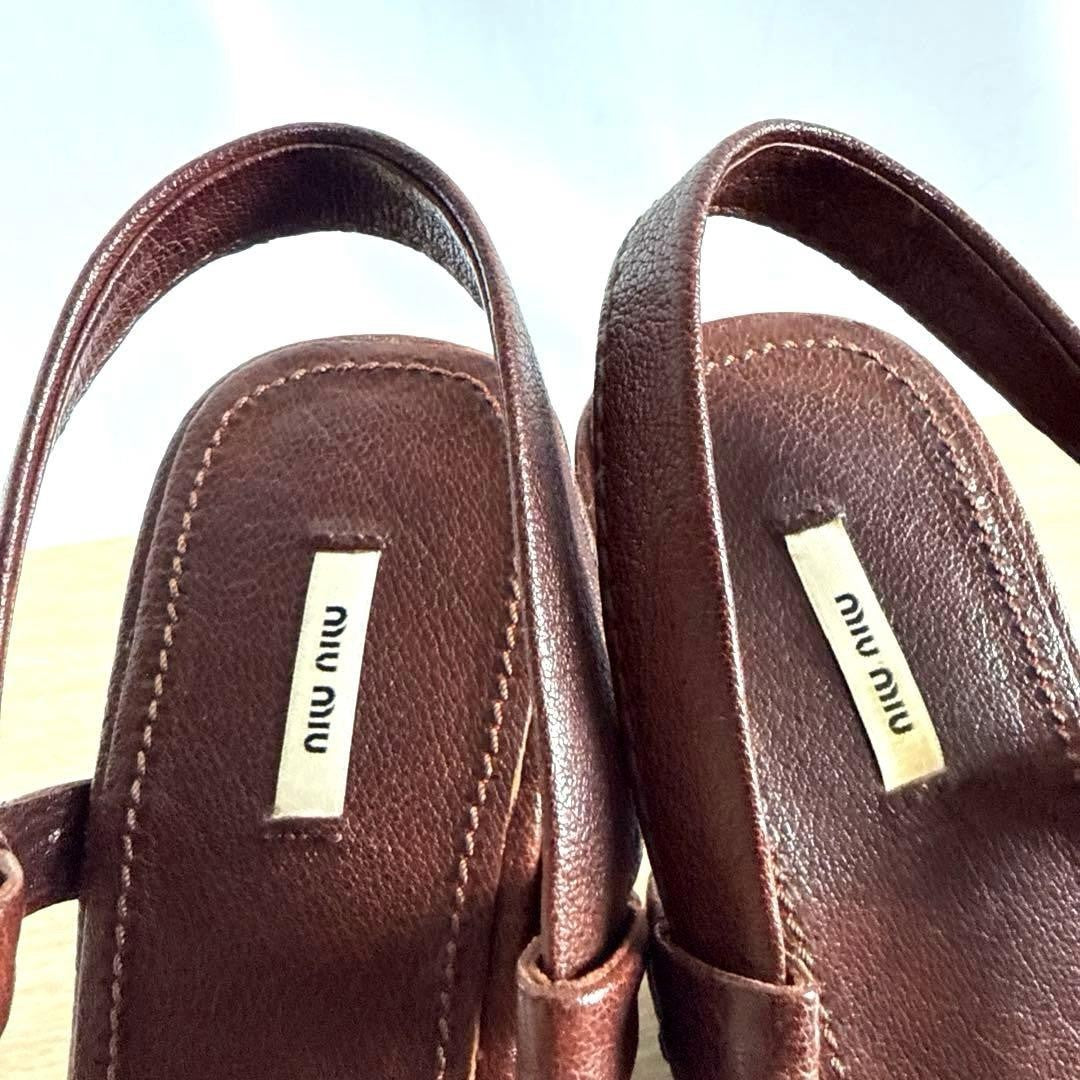 Rare Miu Miu Brown Leather Wedge Sandals 38.5 EU Beautiful Condition