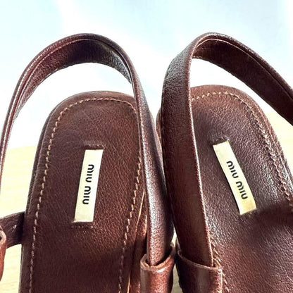 Rare Miu Miu Brown Leather Wedge Sandals 38.5 EU Beautiful Condition