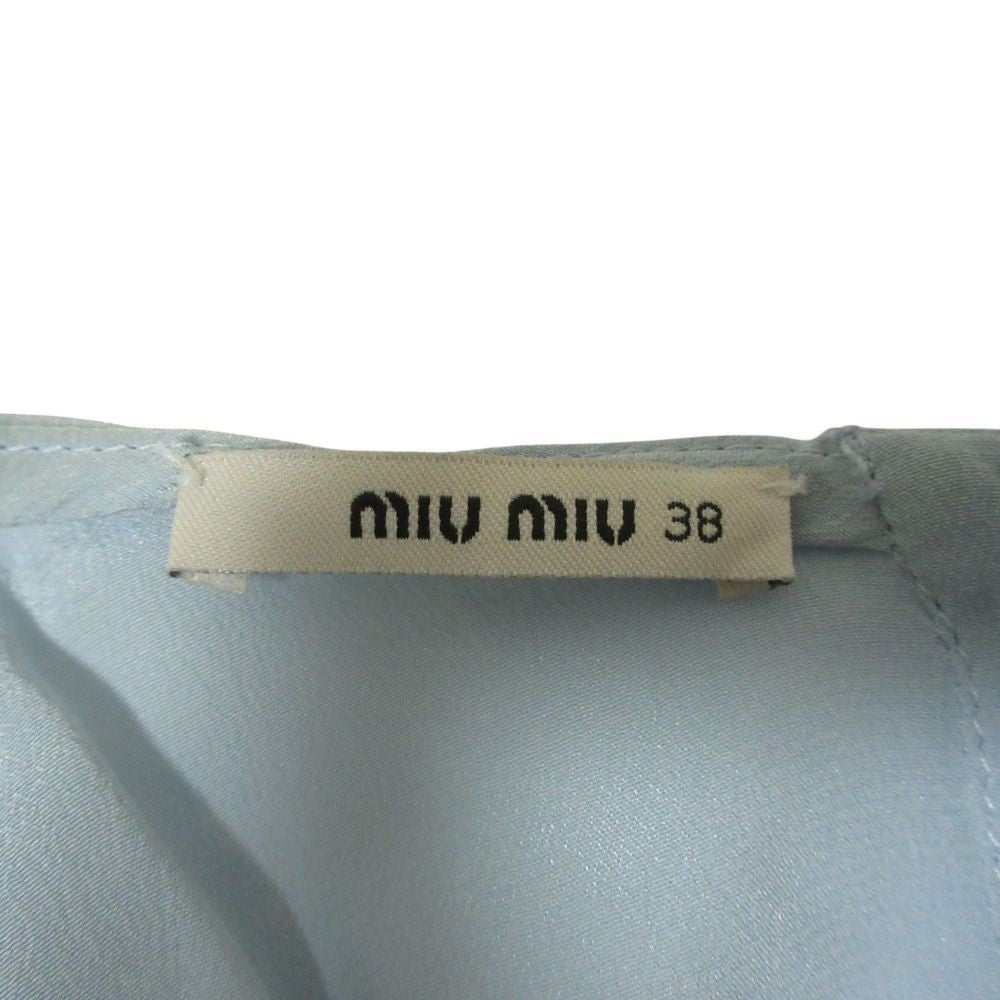 MIUMIU Used 100% silk short sleeve mini dress one piece 38 light blue womens br